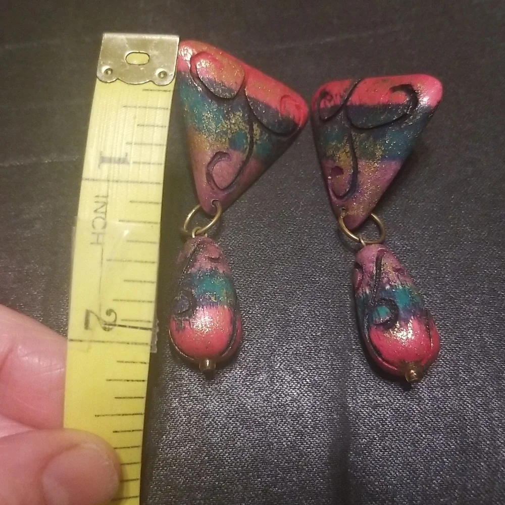 Vintage Multi Colored Wood Earrings